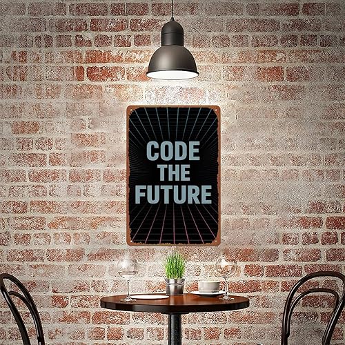 Miniatura 7 de Code The Future Sign With Retro Wave Lines Gradient Colors Synthwave Aesthetic Aluminum Metal Sign Posters 8x12 Inch For Living Room Bedroom