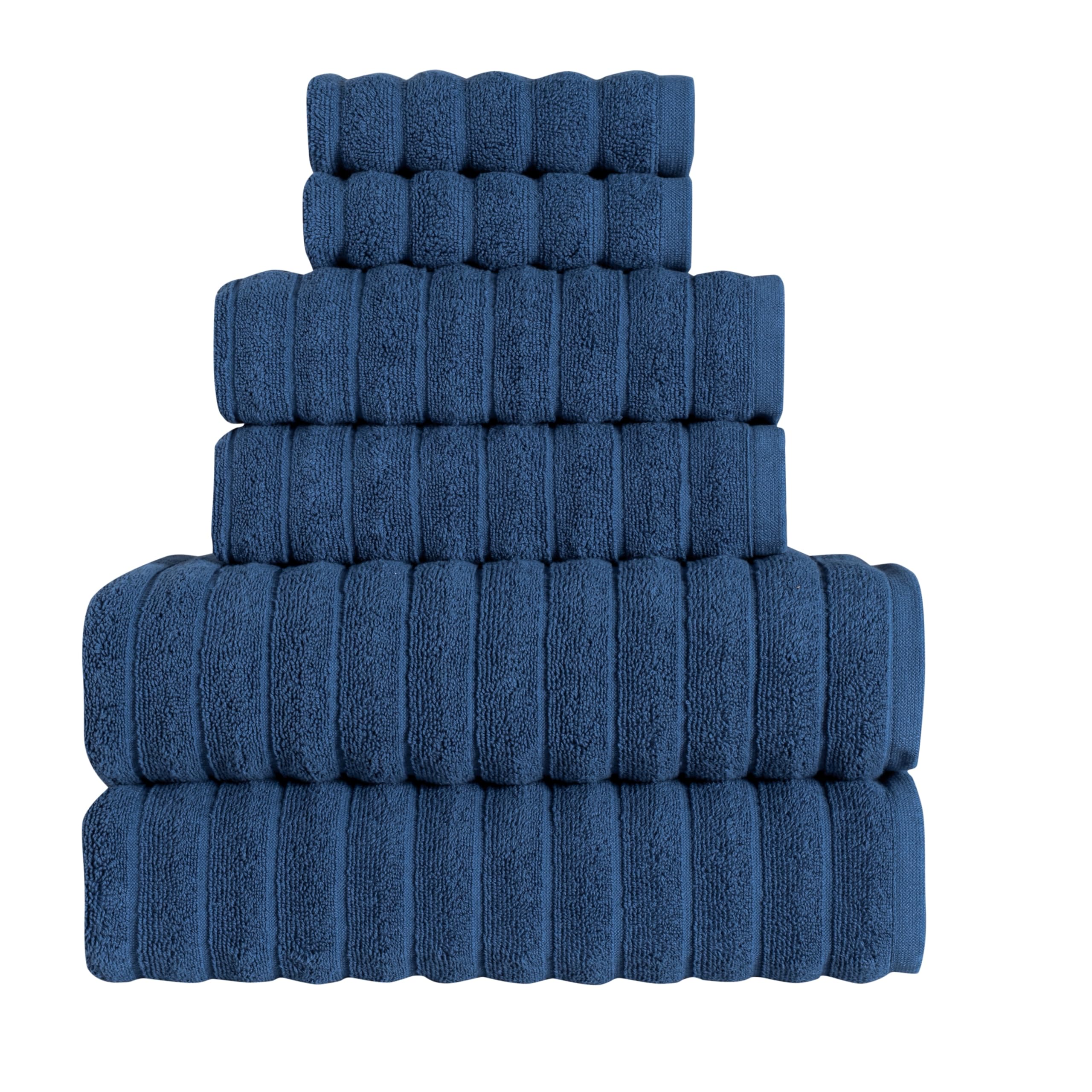 BERIBO Cloud Turkish Towels 100% Cotton - Set of 6-620gsm (Deep Navy)
