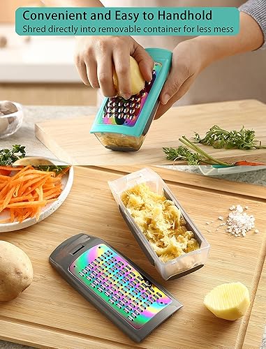 Miniatura 4 de Marco Almond MA63 Rainbow Titanium Juego de rallador de mano, rallador de caja de queso con recipientes extraíbles, acero inoxidable con