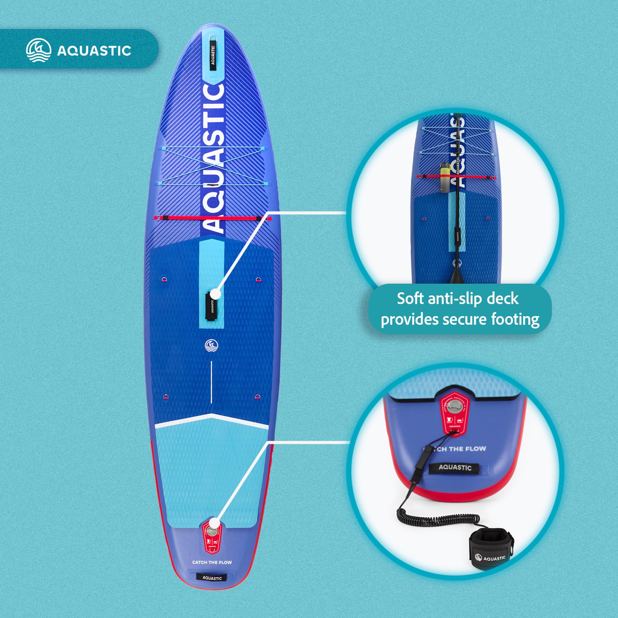 AQUASTIC Perth Pro 11'5.1 cm uniwersalna deska SUP Drop Stitch Lite, pianka 5 mm, zestaw z regulowanym wiosłem 2 w 1, statecznikiem wsuwanym, siedziskiem kajakowym, 2-drożną pompką i plecakiem do