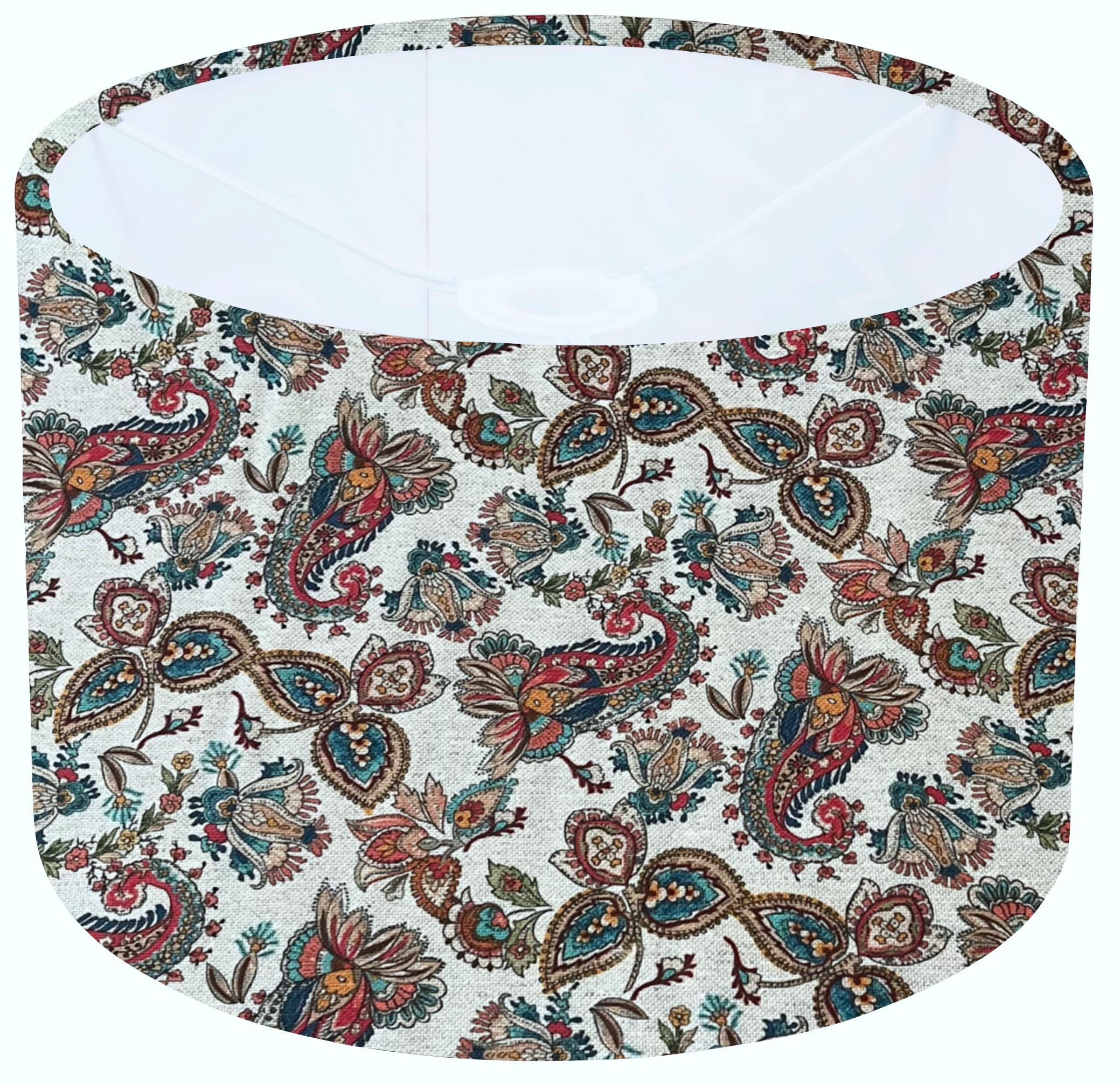 Kushade Multicolour 8" (20Cm) Retro Paisley Red, And Linen Colour Drum Lampshade