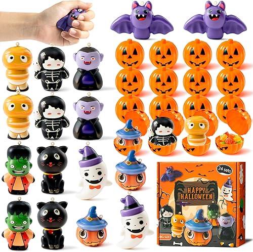 Miniatura 1 de OSNIE 32 tarros de calabaza de Halloween con juguetes para apretar para niños, juguete suave de levantamiento lento de Halloween para aliviar el