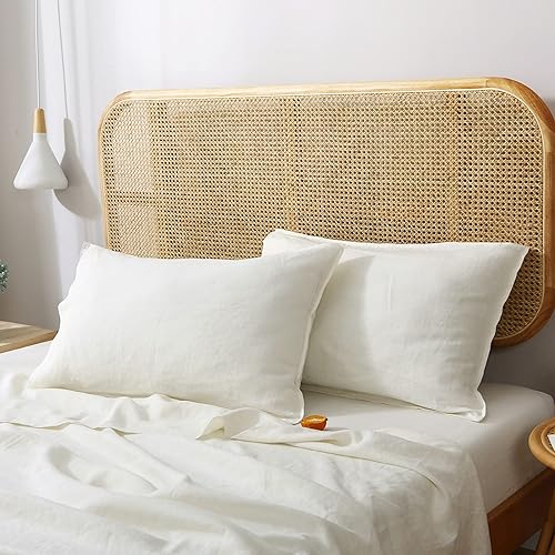 Miniatura 2 de S VICTORY SYMBOL Pure Linen - Fundas de almohada de 1 par de 20 x 40 pulgadas, tamaño King, 100 % lino natural francés, color sólido, suave,