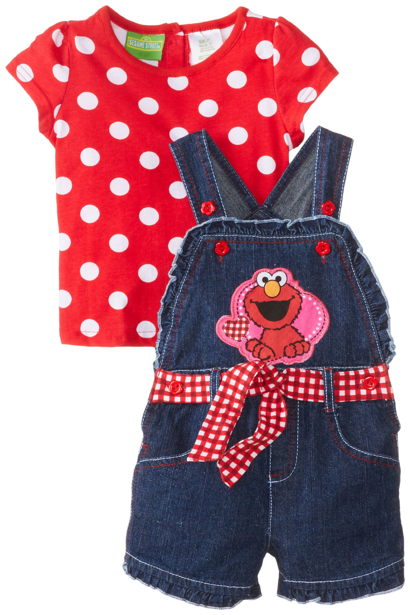Sesame Street Girls' Elmo 2 Piece Overall Set