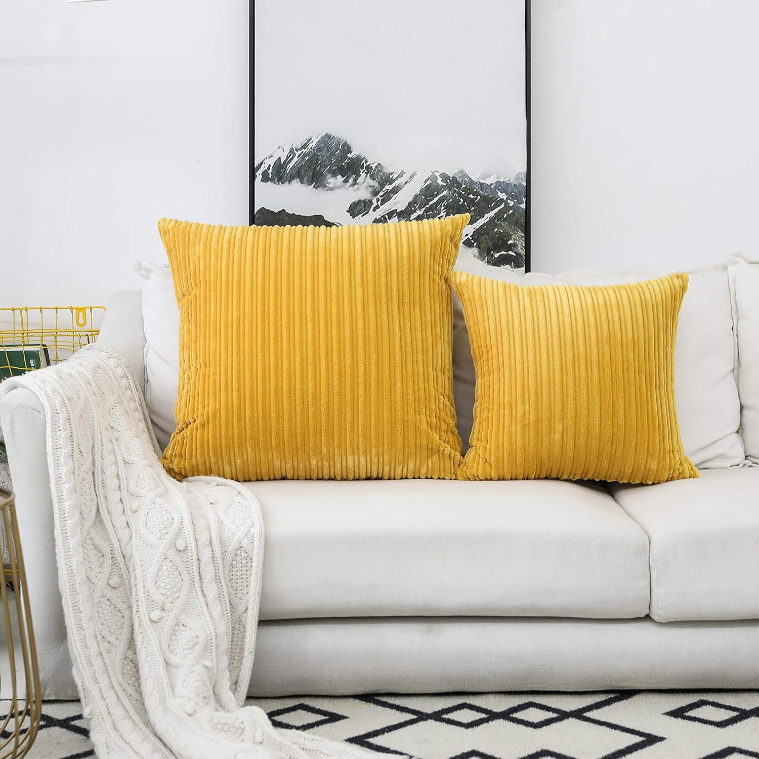 UGASA Velvet Pillow Covers Striped, Decorative Throw Cushion Case with Hidden Zipper for Home Couch/Bedroom/Car, Soft Cozy Solid Square, 1 Pack (24"x24", Primrose Yellow)