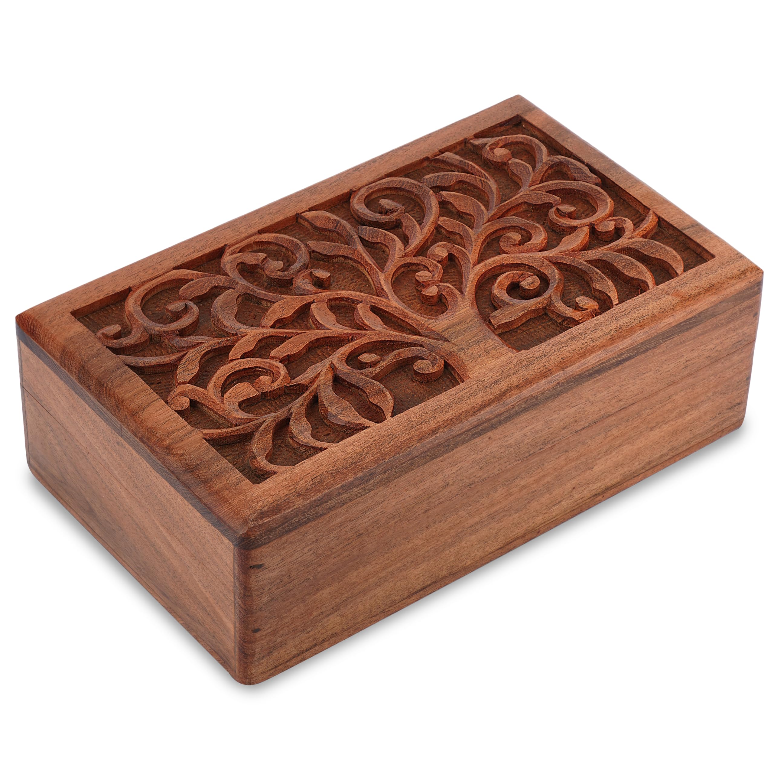 Ajuny Scatola Portagioie in Legno Intagliata a Mano Multiuso Decorativa Stile Vintage Portaoggetti Organizer per Orecchini Collane Ottimo Regalo