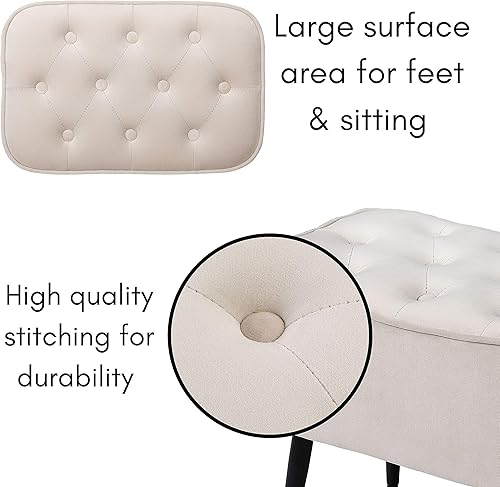 Miniatura 22 de BIRDROCK HOME Taburete otomano de terciopelo con curva capitonada, reposapiés acolchado tapizado para sala de estar o dormitorio, silla decorativa