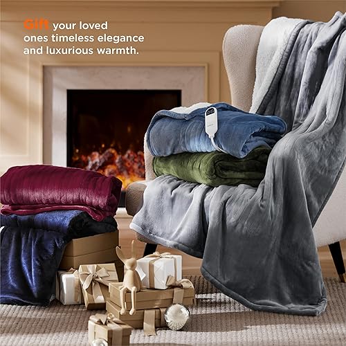 Vista 176 de Bedsure - Manta eléctrica tamaño matrimonial; térmica, de franela suave, calentamiento rápido, 10 ajustes de tiempo y 6 ajustes de calor; regalo 01