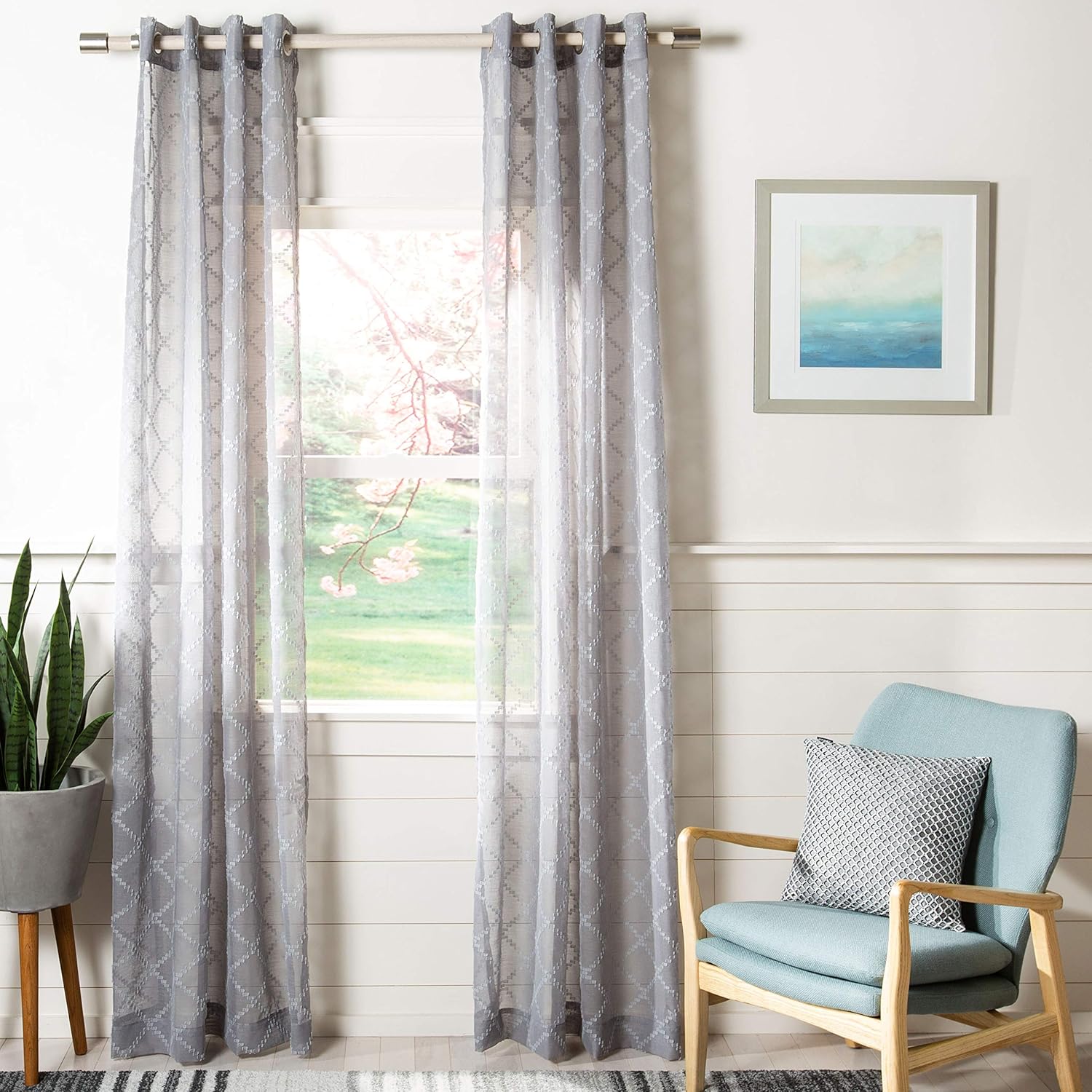 SAFAVIEH Home Curtain Gracie Grey Semi-Sheer 52" x 96" Grommet Window Drape Panel