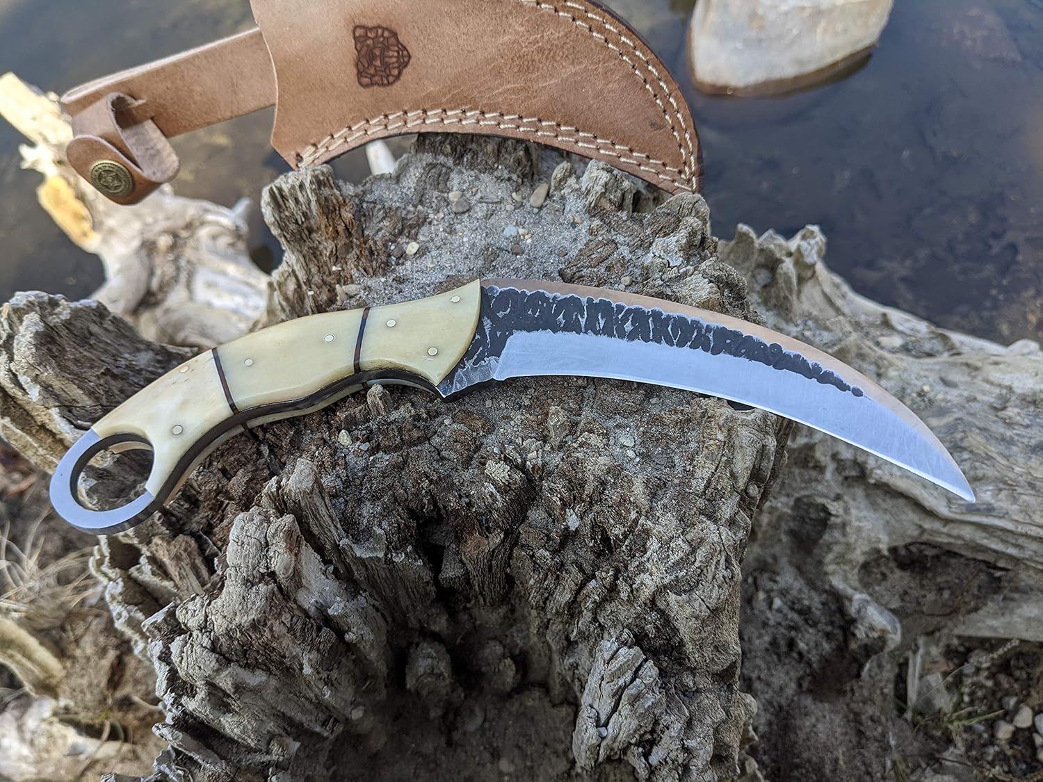 Buffalo Bone Karambit Knife | Custom Engraved Knife | Hunting Knife | Groomsman Gift | Outdoors Camping Knife | Father's Day Gift | NR07-1