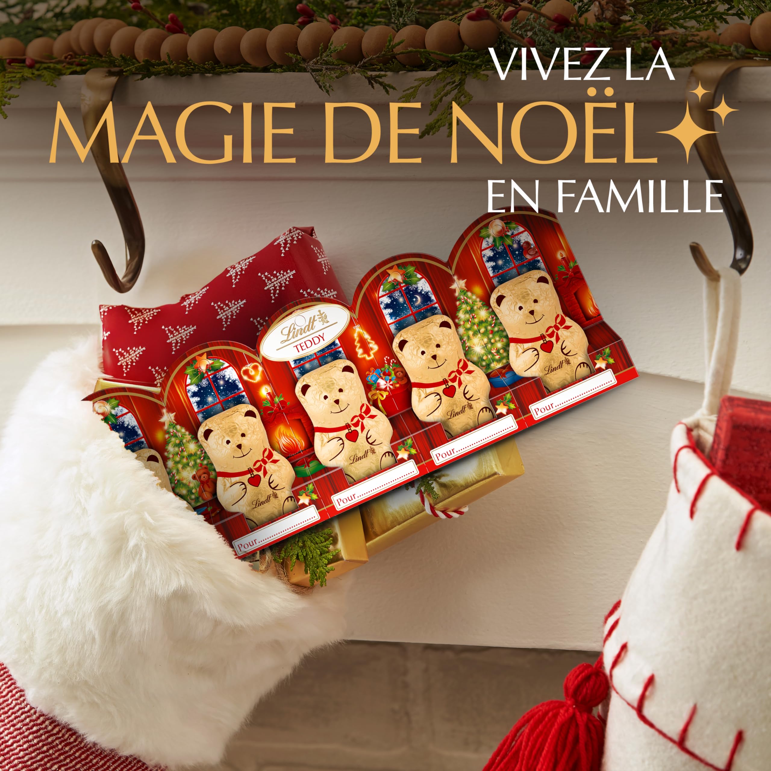Lindt - Barrette de 5 Mini-moulages TEDDY - Chocolat au Lait - Idéal pour Noël, 5x10g