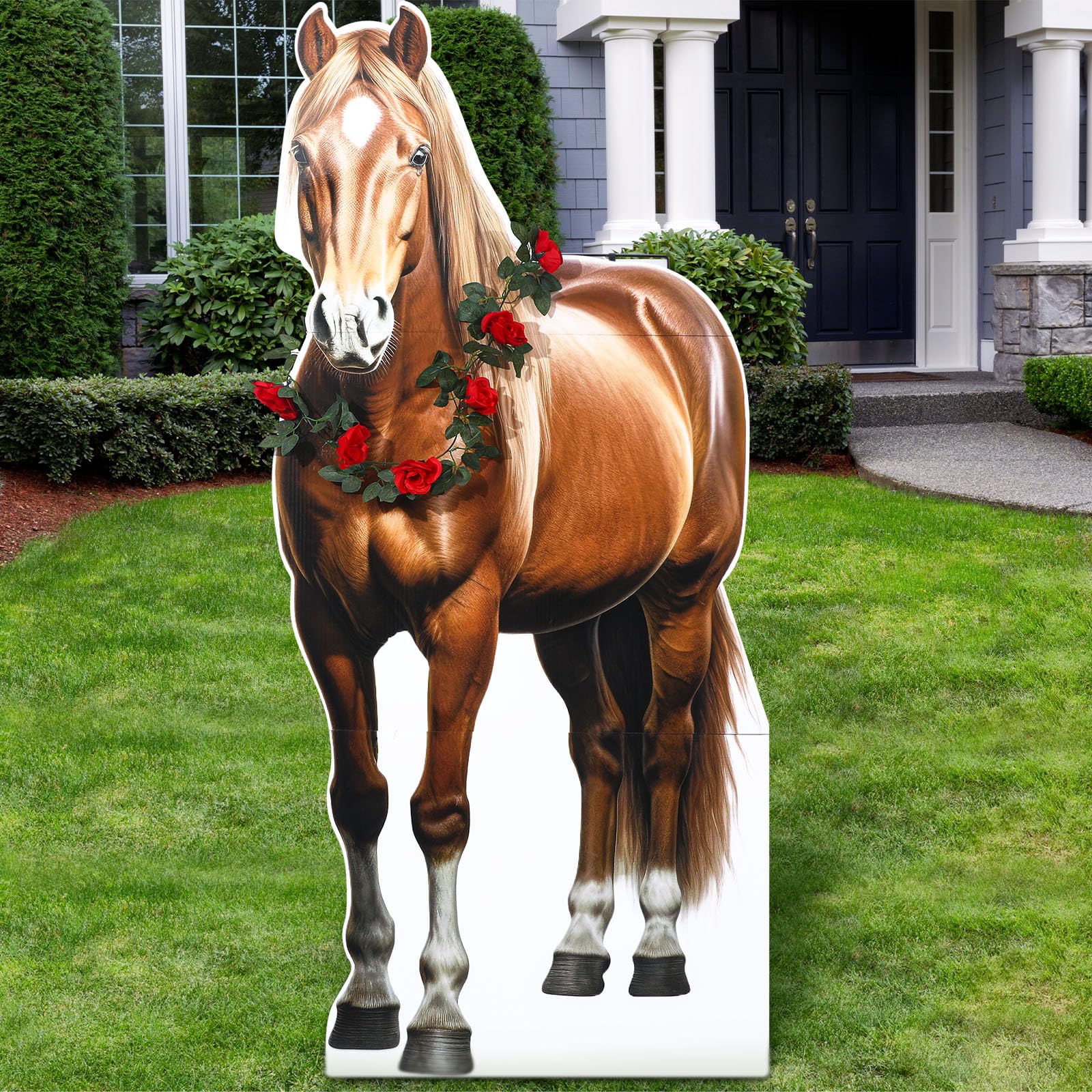 Watersay 6ft Kentucky Horse Derby Set with Horse Cutout Artificial Rose Vine Flowers Garland for Derby Day Horse Race Party Decor