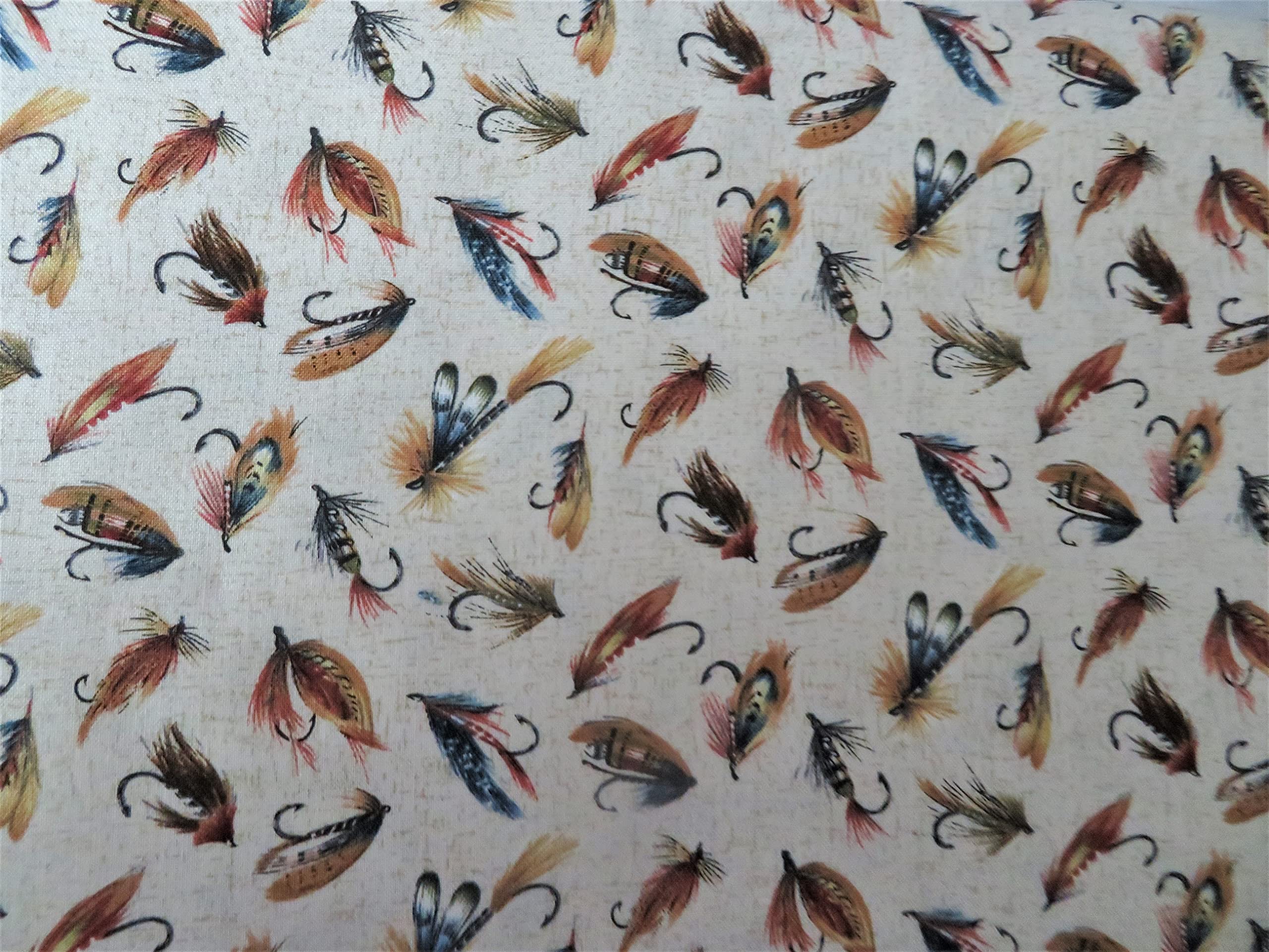 Northcott Stoney River Cream with Fish Trout Flies Cotton Fabric 21121-11