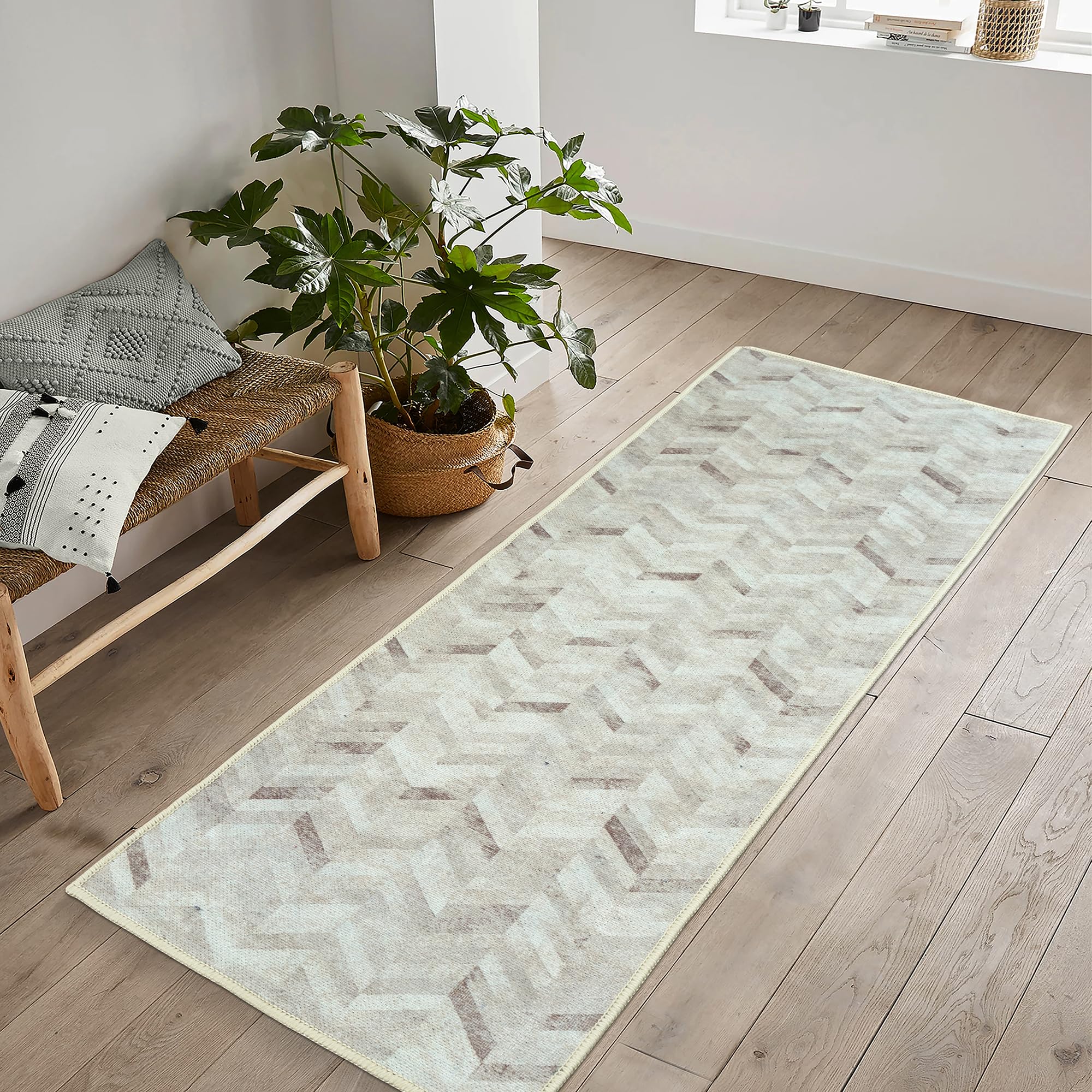 artyrugs Machine Washable Rug, 60x240cm, 75% Recycled Cotton, Short Pile, Non-Slip Backing, Non-Shedding