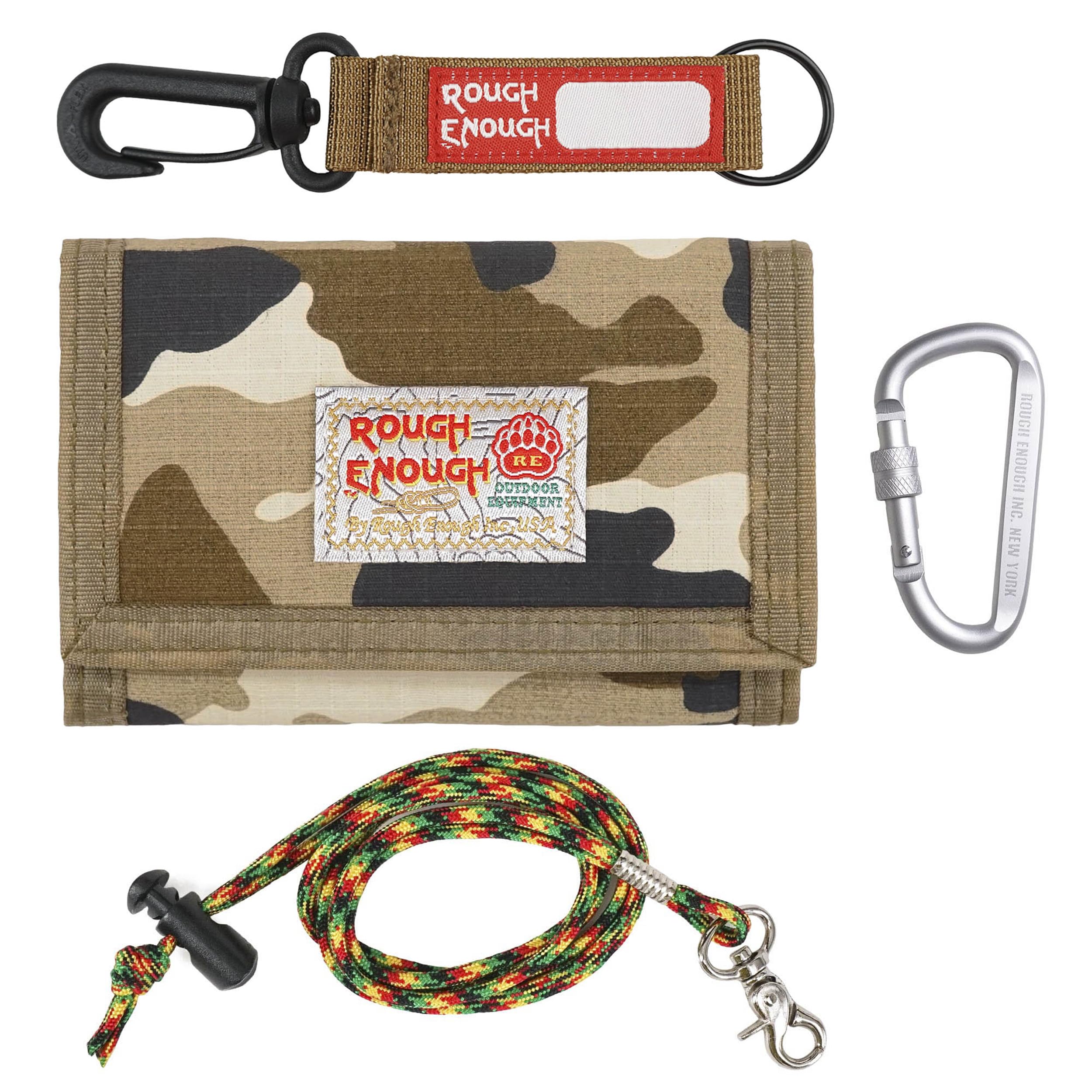 Rough Enough Kids Wallet for Boys Teen with Neck Lanyard Keychain Desert Camo Canvas