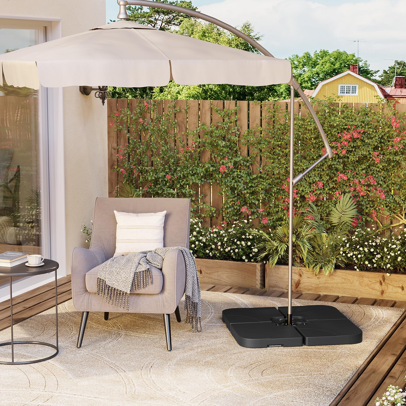 WOLTU Pied de Parasol 4 Pièces, Poids pour Parasol Croix de Sol, 60 L/80 kg, à Remplir d'eau ou de Sable, avec Connecteurs Métalliques, en Plastique, Carré, Noir
