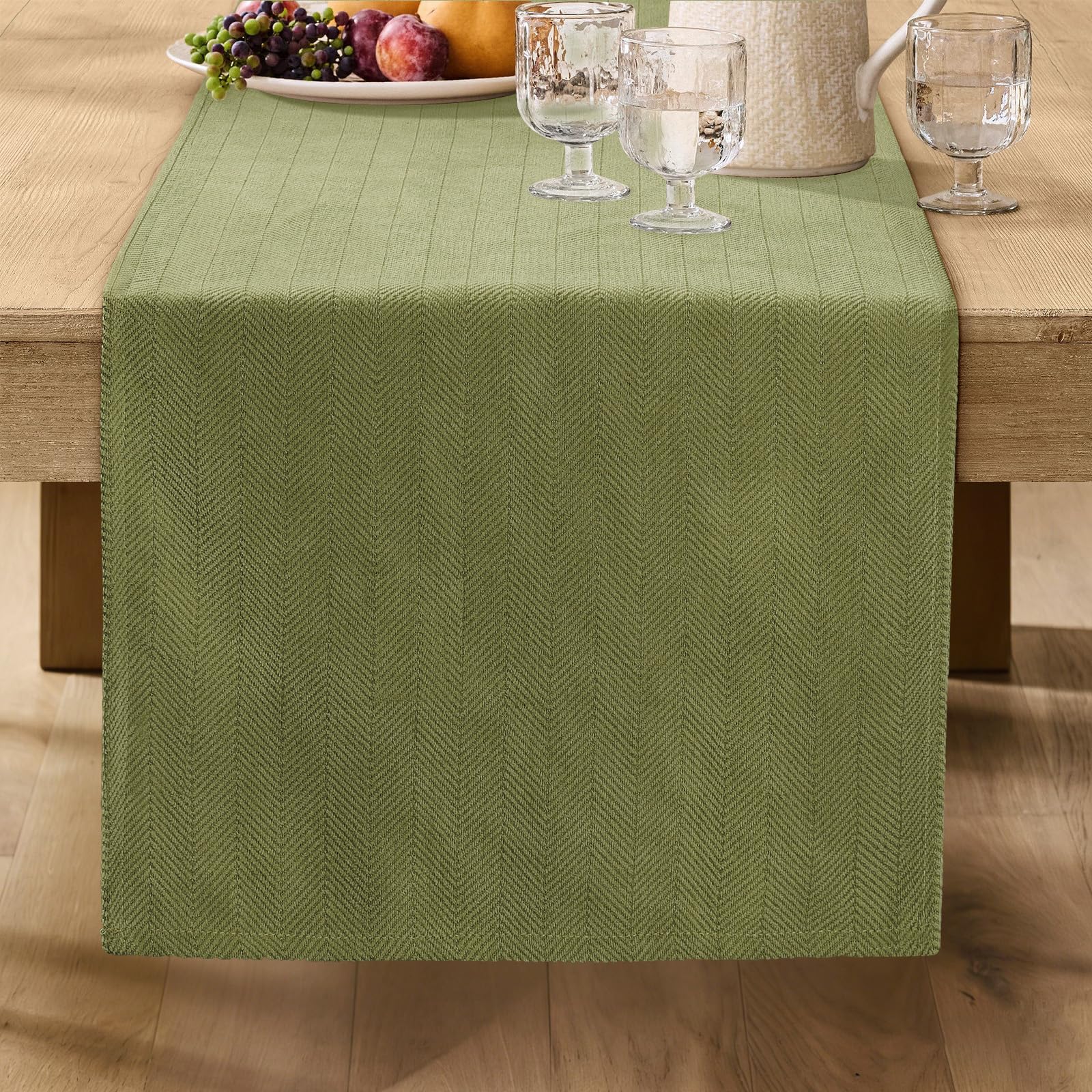 ZWJD Moderner Salbeigrüner Tischläufer, Waschbar, Mit Elegantem Design, Weich und Luxuriös, Dekorativ für Wohnzimmer, Esstisch, Innendekoration,Küche, Urlaub & Party Dekor