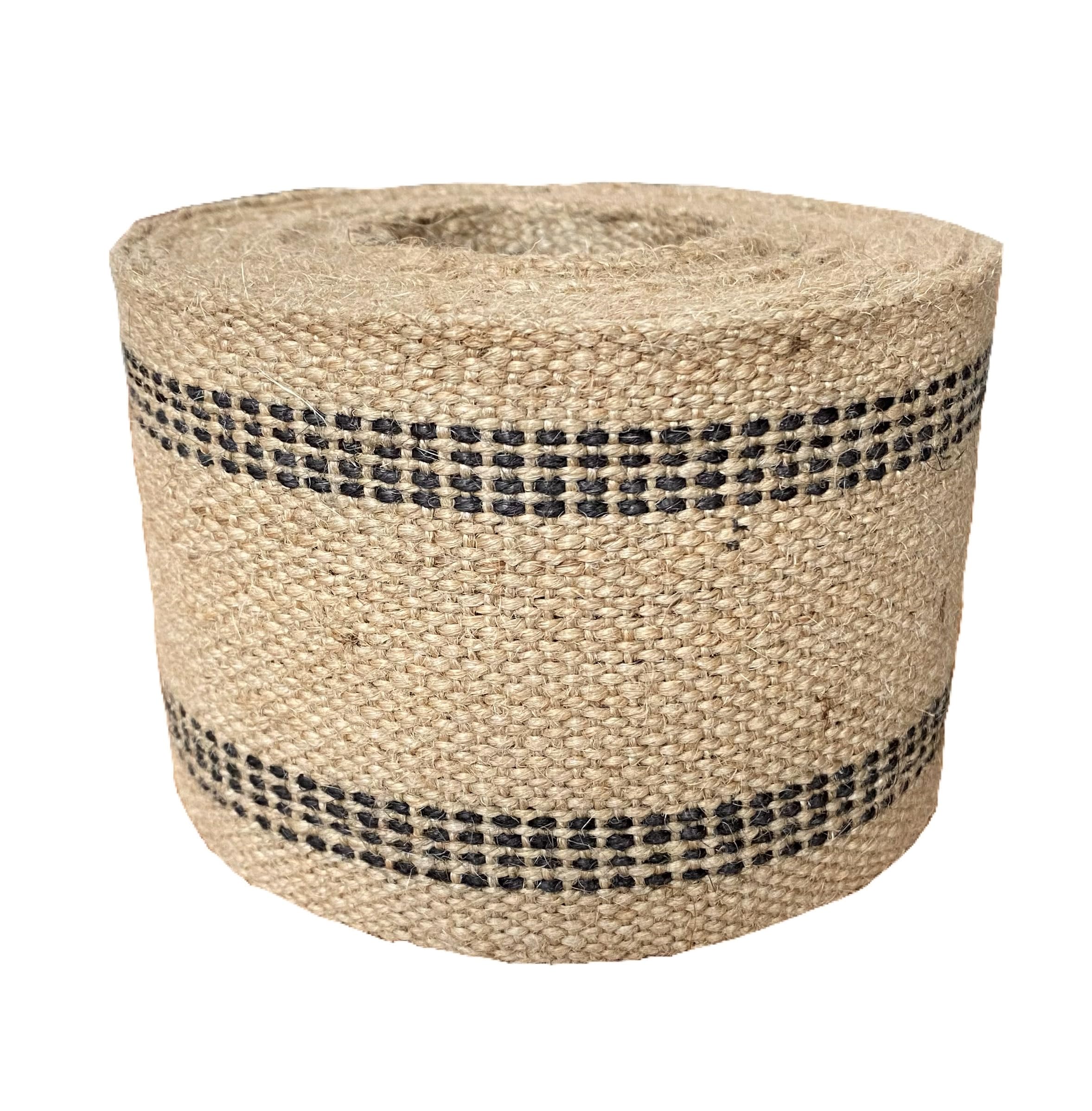 Great Lakes Cordage Black Stripe 12 Yds Jute Webbing For Upholstery And Crafts, 3.5 Inches