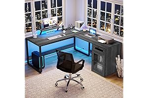 Grey L-Shaped Gaming Escritorio de Oficina, Reversible Computer Desk with Drawer and File Cabinet