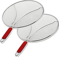 Alpha Living 2-Pack 13" Stainless Steel Splatter Guards - Universal Oil Splash Screens with Red Handles for Frying Pans