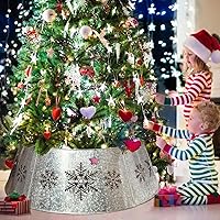 Vista 5 de Collar de árbol de Navidad de metal galvanizado de 35.5 pulgadas, collares de árbol de Navidad troquelados con copos de nieve para árboles