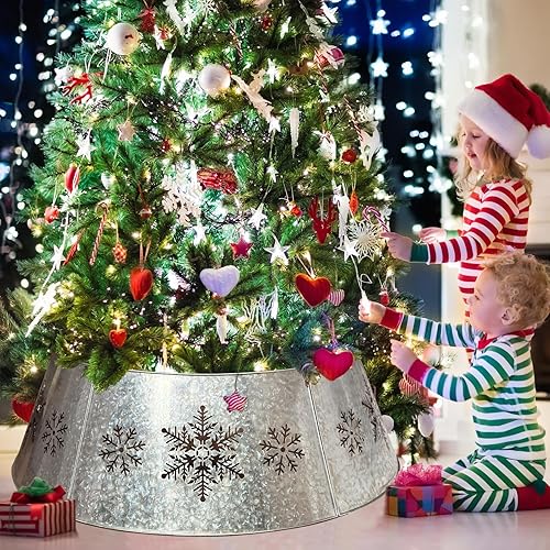 Miniatura 5 de Collar de árbol de Navidad de metal galvanizado de 35.5 pulgadas, collares de árbol de Navidad troquelados con copos de nieve para árboles