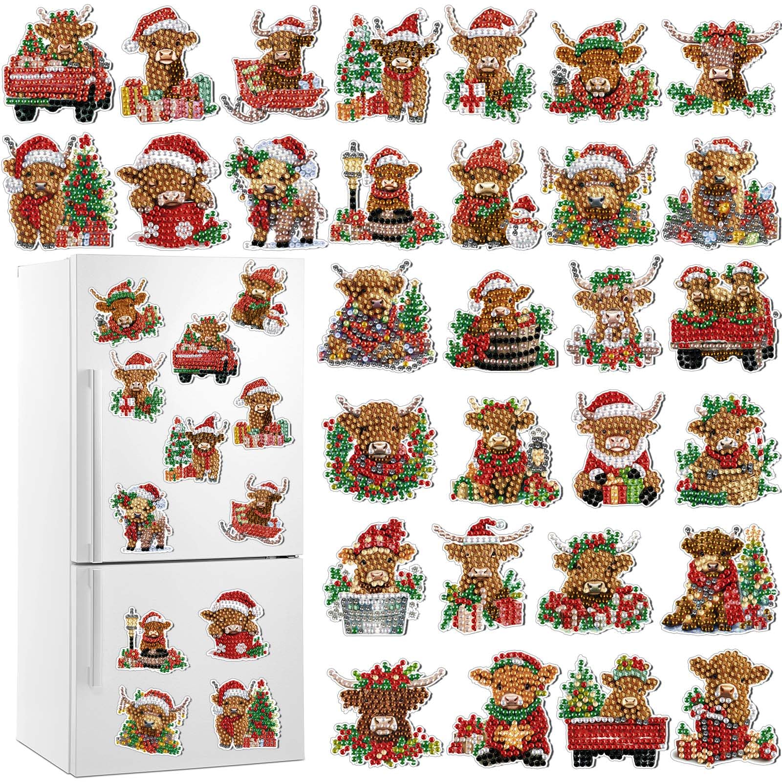 Remuuly 30 Pcs Christmas Diamond Painting Magnets Diamond Art Kit for Adult