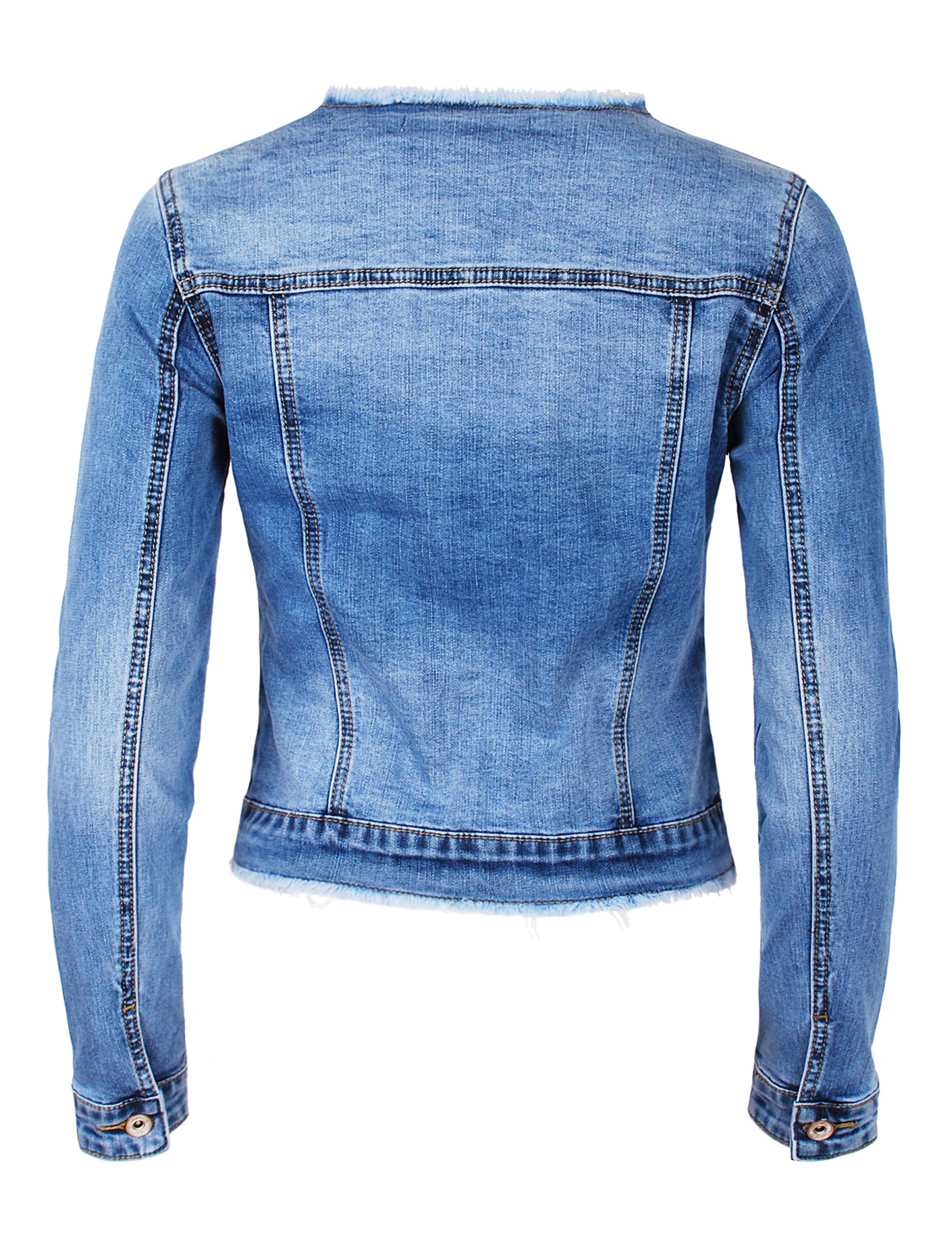 Fraternel Giacca di Jeans Donna Blouson Denim sfilacciato