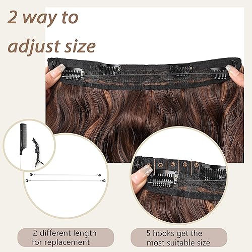 Miniatura 3 de Extensiones de cabello con alambre invisible de 20 pulgadas, extensiones de cabello ondulado largo de tamaño ajustable con 4 clips de seguridad para