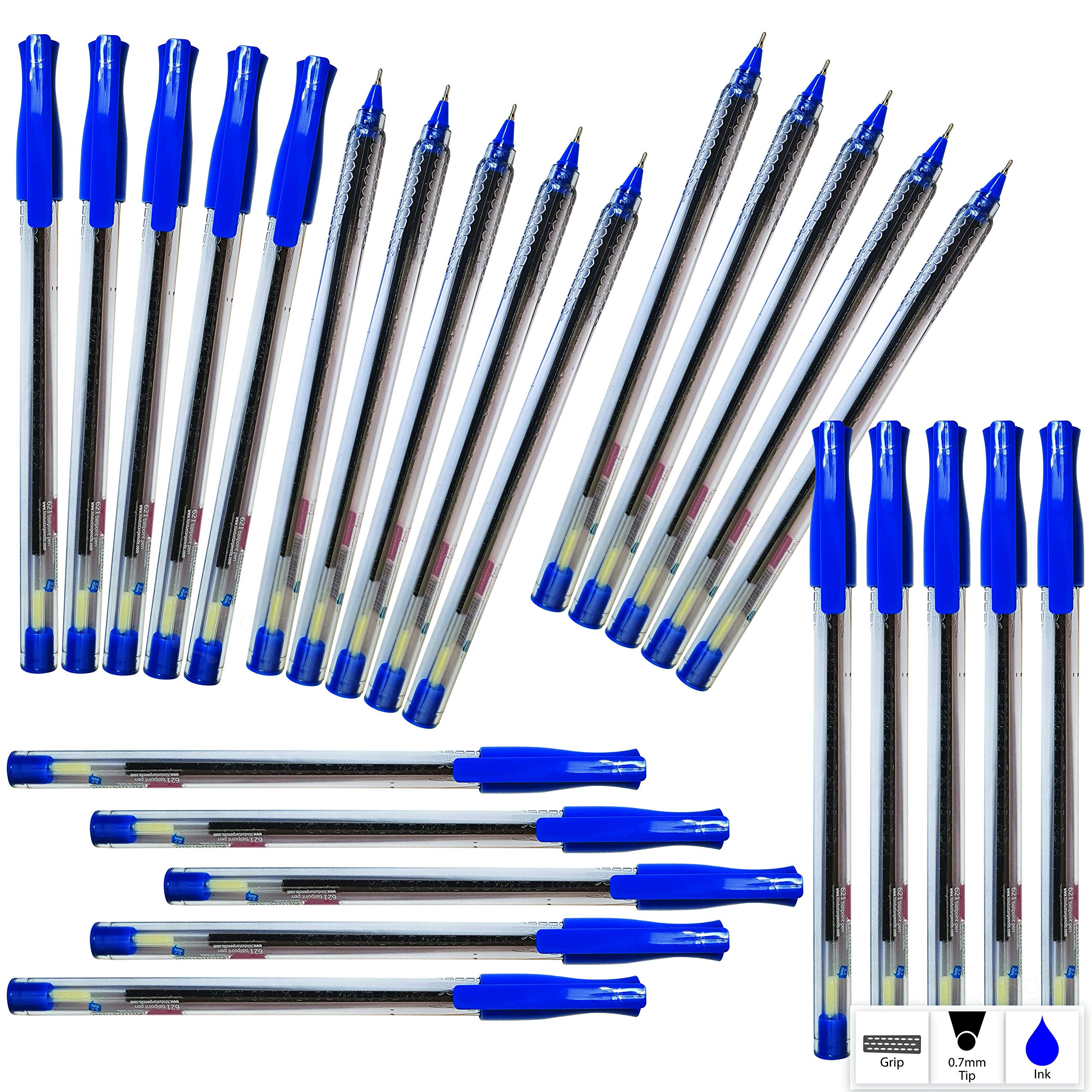 NATARAJ Fine Smooth Ballpoint Pens Trio Grip - School Office Home Ideal (30 x 0.7mm BLUE Ball Pens + 1 x PATEL PStic Pen)