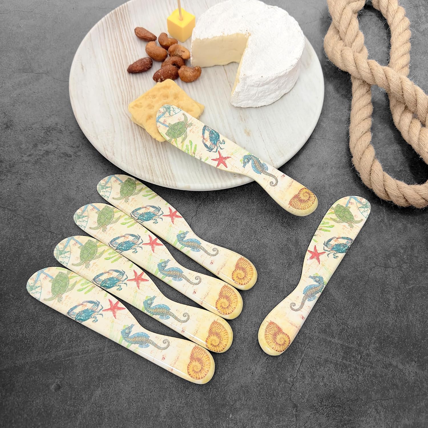 UPware Sea Life Cheese Spreader Set, Melamine Multipurpose Butter Spreaders for Cream, Cheese, Jelly, Mayo, Frosting, and Sandwich, Multicolor, 6 Inch, Set of 6