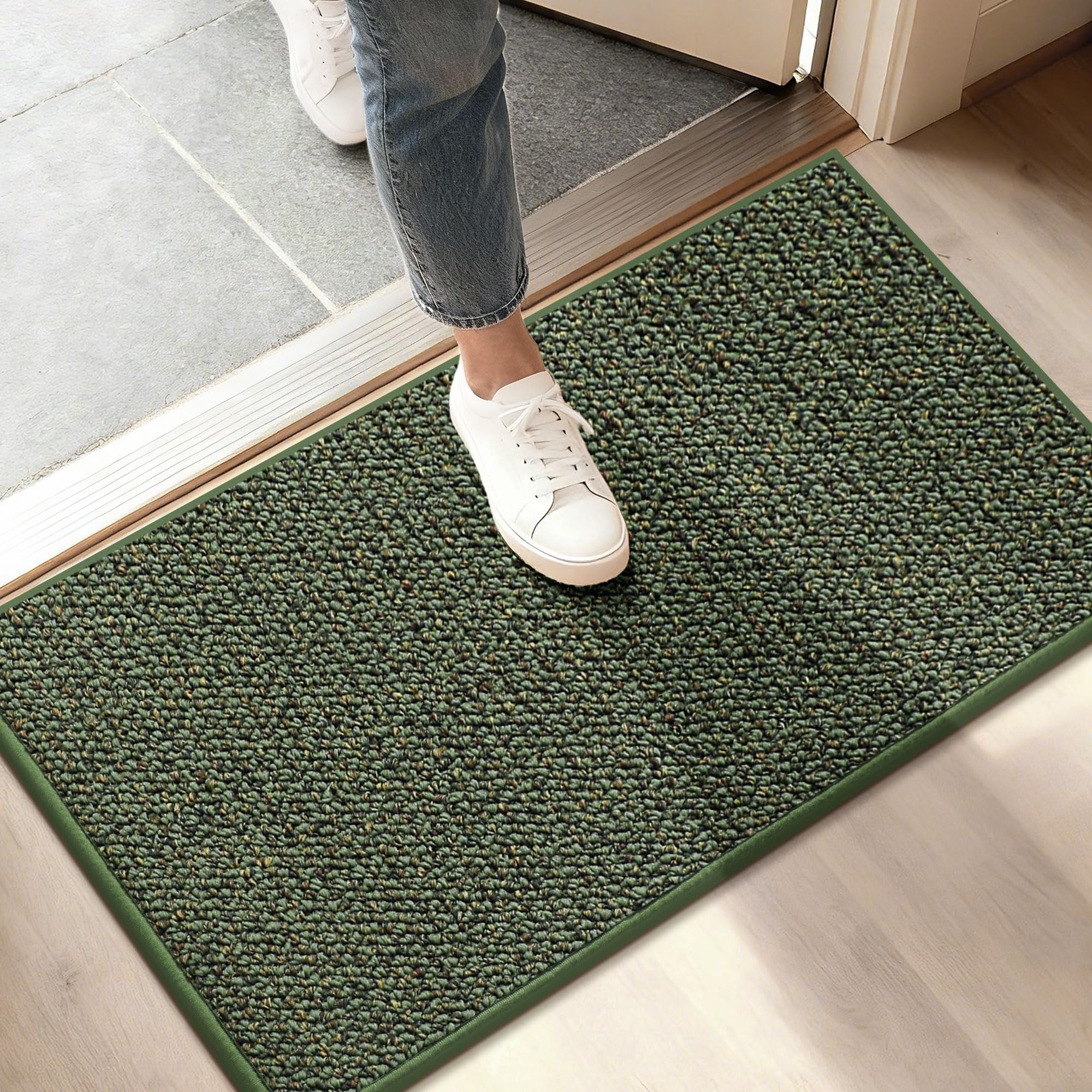 BEQHAUSE Dirt Trapper Door Mat 17" x 30", Non-Slip Doormats, Green