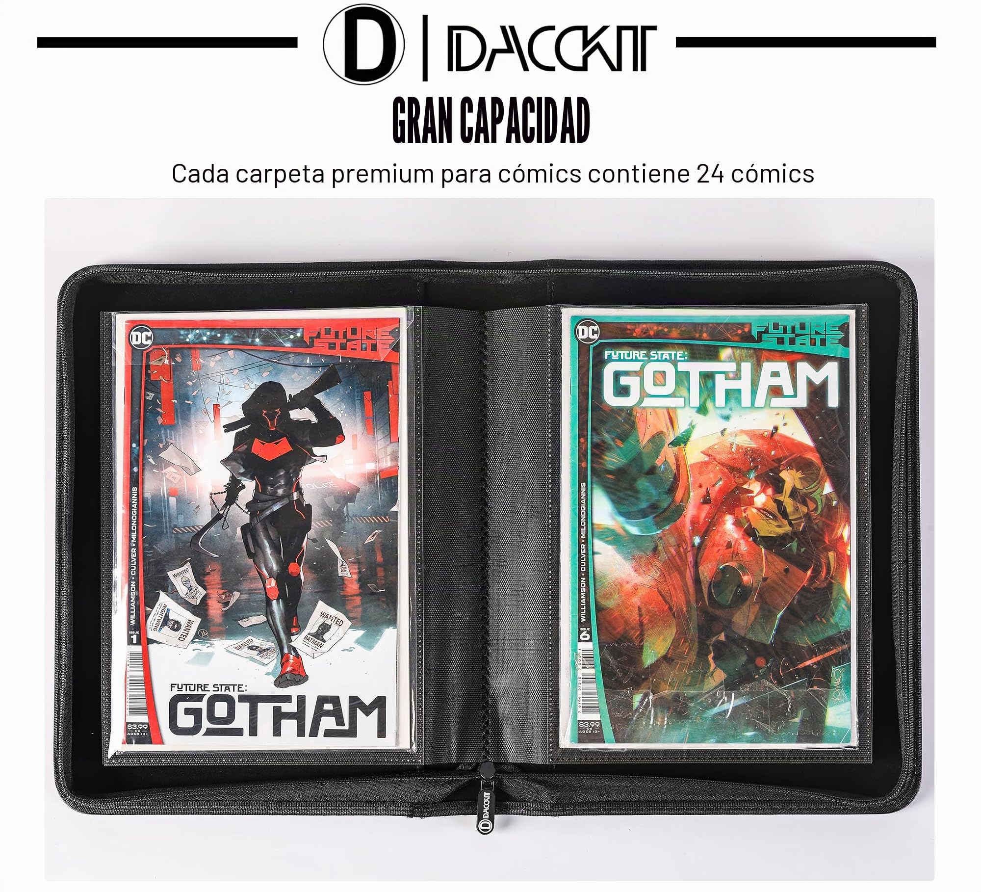 D DACCKIT Carpeta de cómics, álbum de cómics con fundas para cómics regulares y cómics en bolsa y abordado, carpeta de almacenamiento de cómics con capacidad para 24 cómics (modelo A, negro clásico)