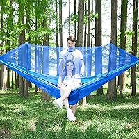 Vista 13 de Hamaca de camping LFL con mosquitera, hamaca portátil con red, hamaca de columpio para 1 y 2 personas al aire libre, material de paracaídas