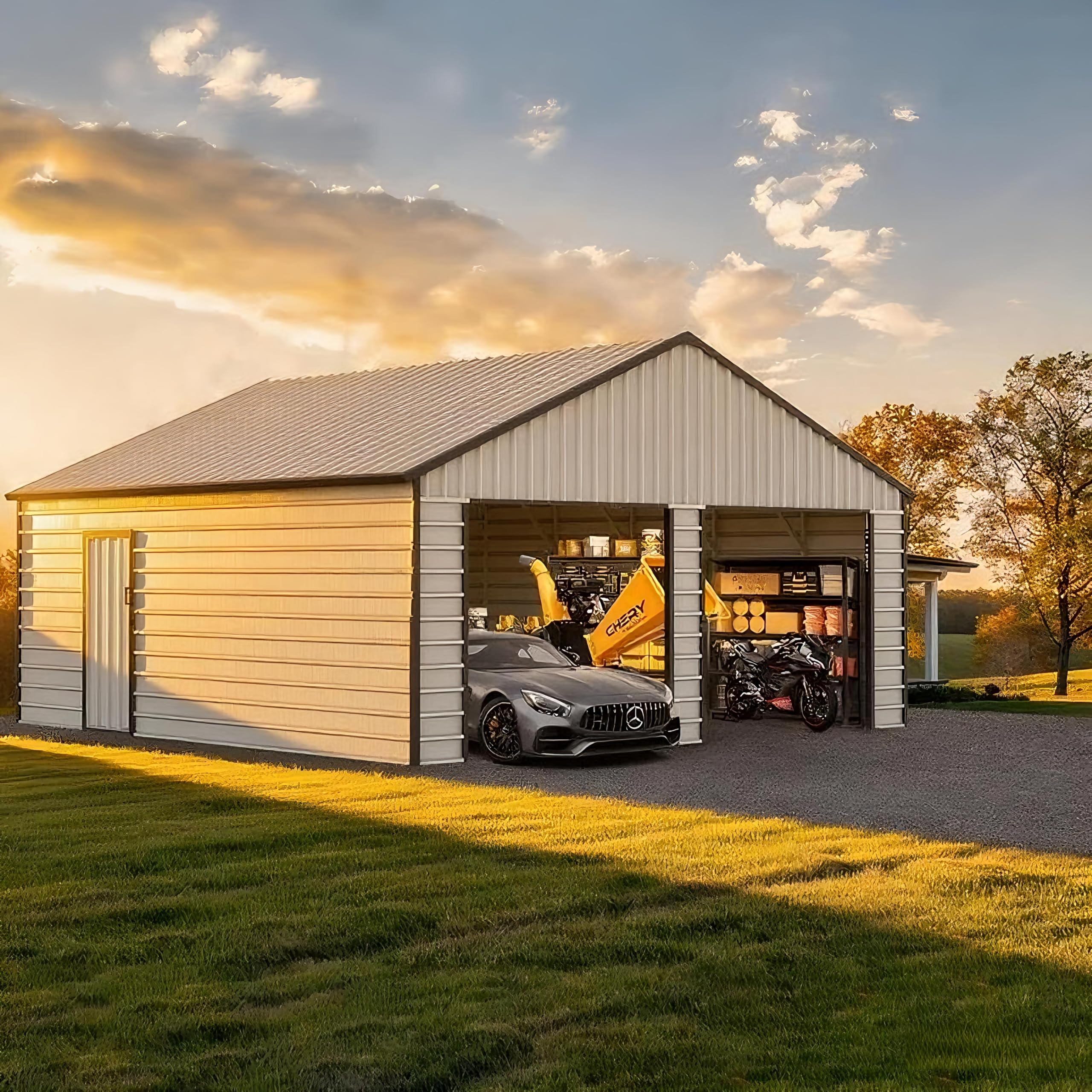 Amazon.com: 25 x 33 FT Metal Shed, 2 Car Prefab Garage with Side
