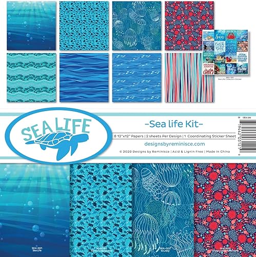 Reminisce Sea Life Collection - Kit de álbumes de recortes para manualidades de papel, paleta multicolor, 12 x 12 pulgadas