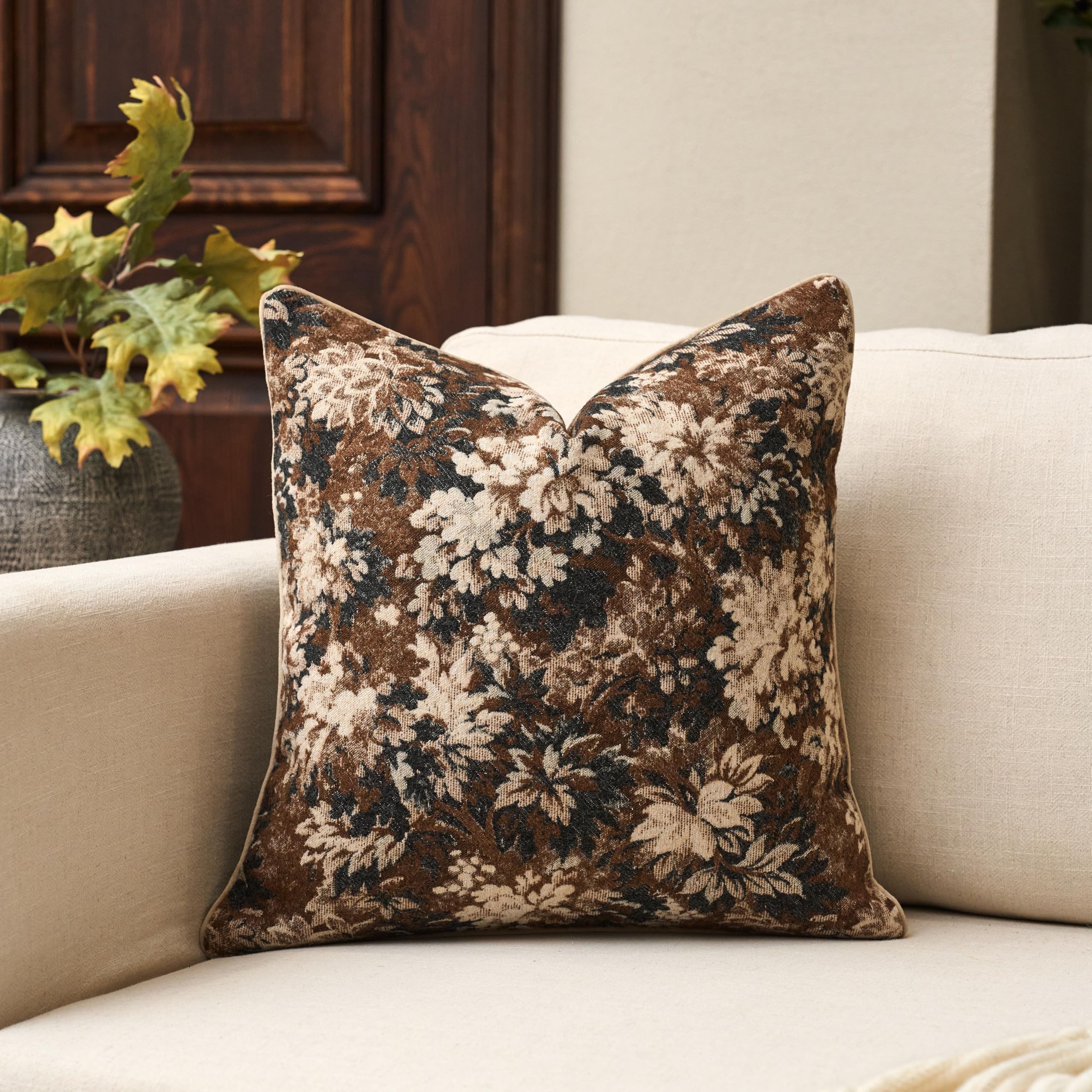 Yangest Neutral Floral Pillow Cover