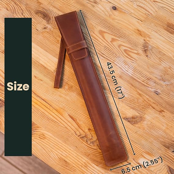 Full-Grain Leather Drumstick Case Single-Pair Stick Holder with Flap Closure, Wrist Strap & Carabiner Fits 7A/5A/5B (Max 16.7 Sticks) Handmade Pouch for Drummers & Percussionists, Warm Brown
