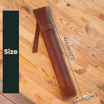 Full-Grain Leather Drumstick Case Single-Pair Stick Holder with Flap Closure, Wrist Strap & Carabiner Fits 7A/5A/5B (Max 16.7 Sticks) Handmade Pouch for Drummers & Percussionists, Warm Brown