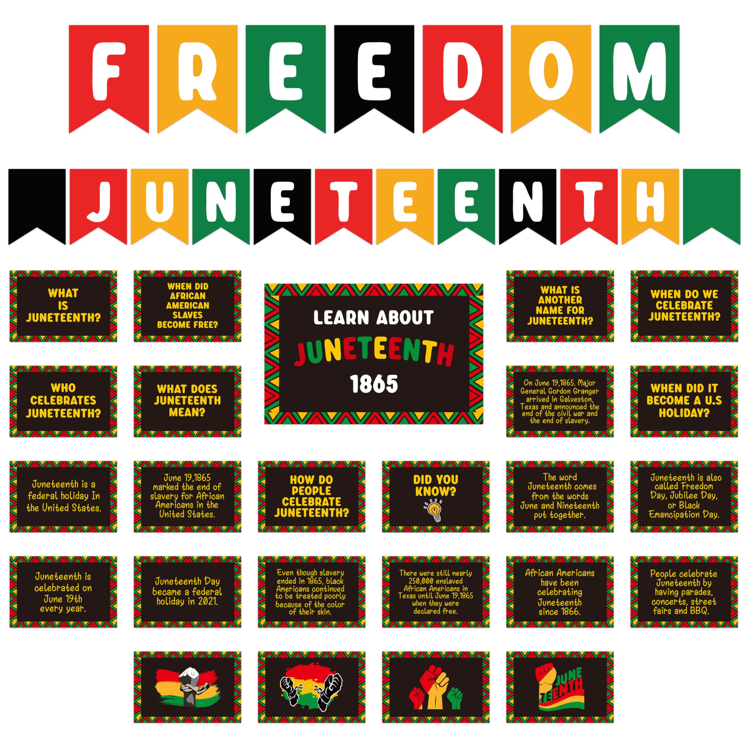 WATINC Black History Month Poster - 44PCS Happy Juneteenth Bulletin Board Banner Classroom Decoration, African American Freedom Day Inspirational Border Cutout, June 19th School Board Wall Decor
