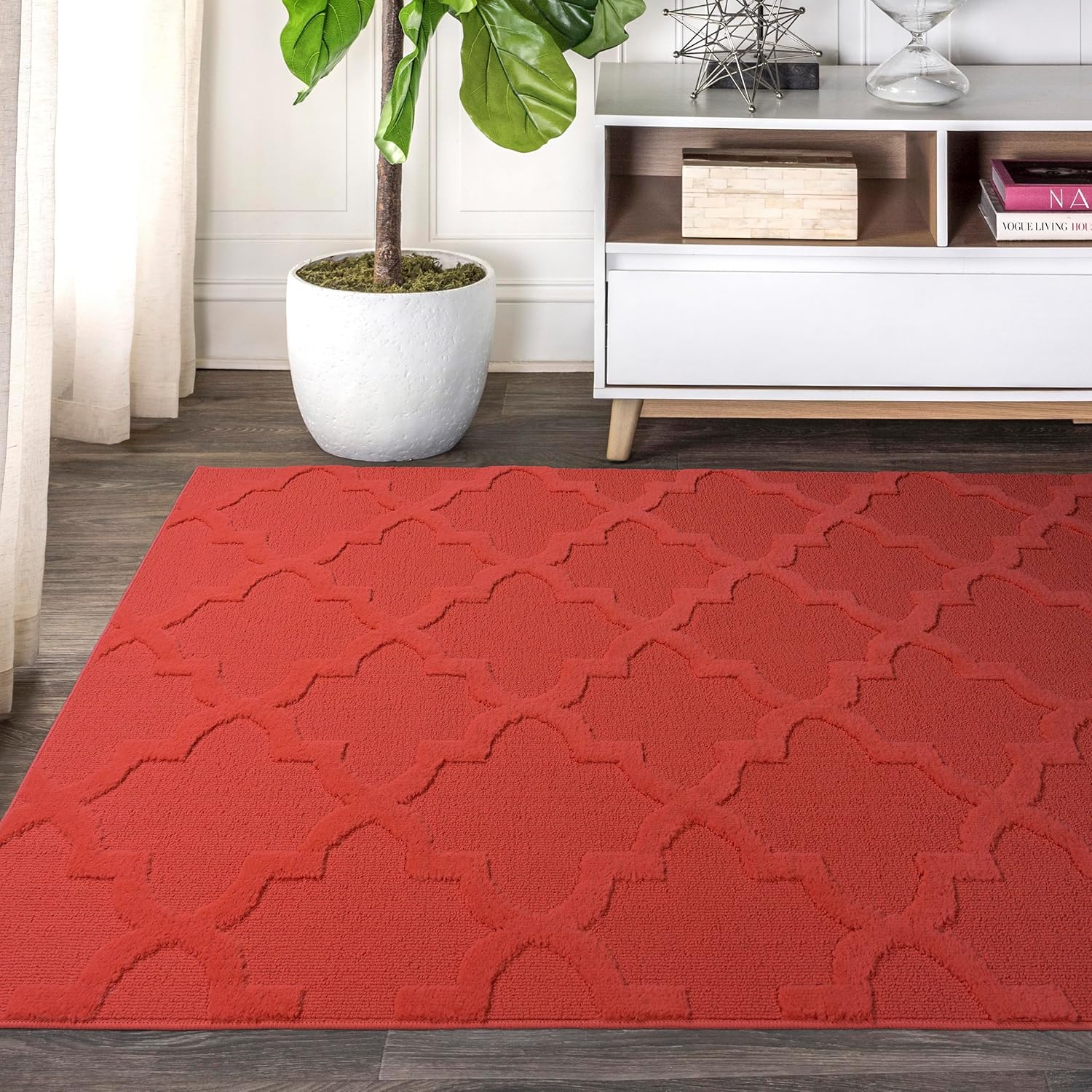 Garland Rug Quatro Chili Red 9' x 12' Cut-Loop Trellis Area Rug –Soft, Comfortable, Stylish & Budget-Friendly Rug in a Beautiful Solid Chili Red