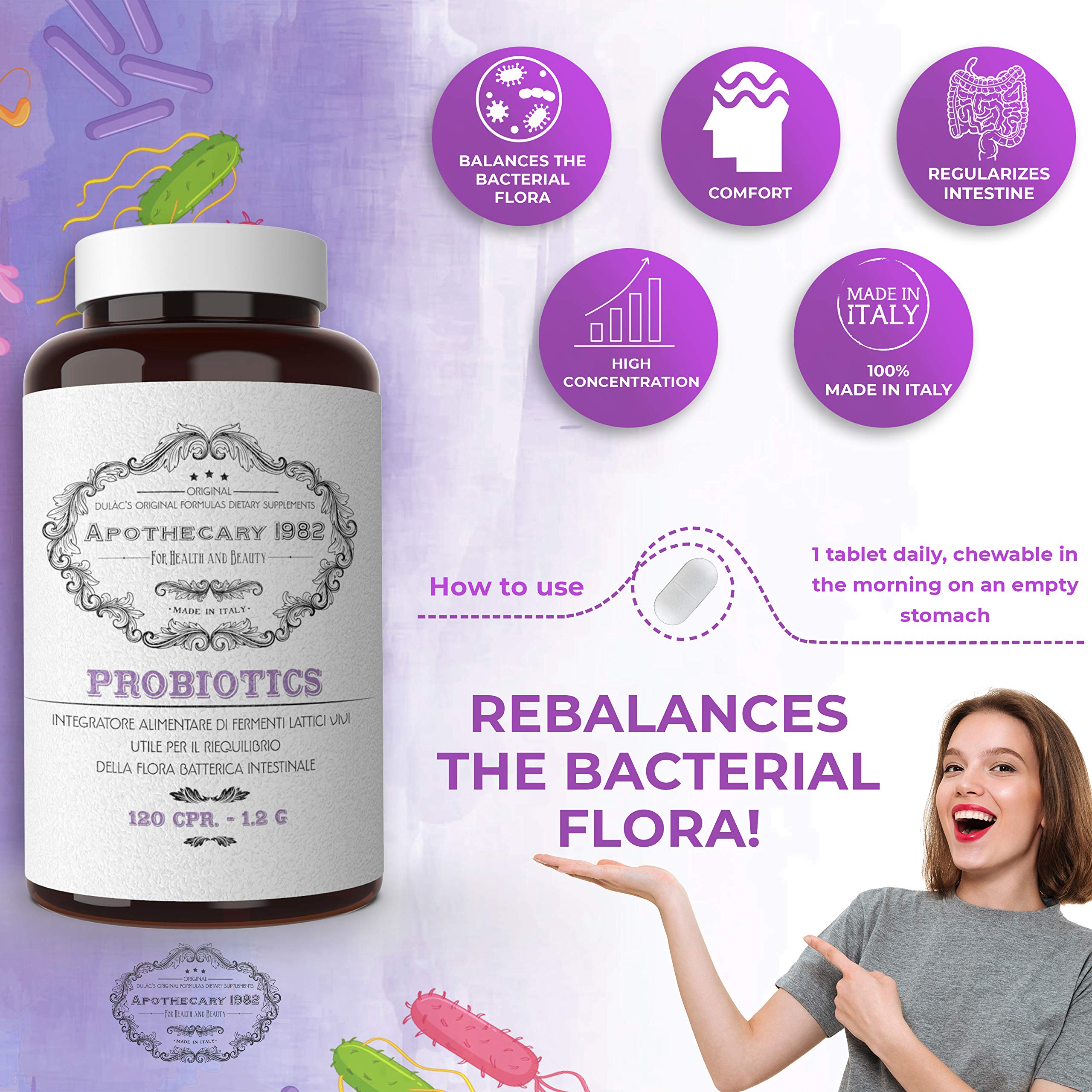 Buy Probiotics Supplement Dulàc, 120 Probiotic Tablets (4 Months Supply