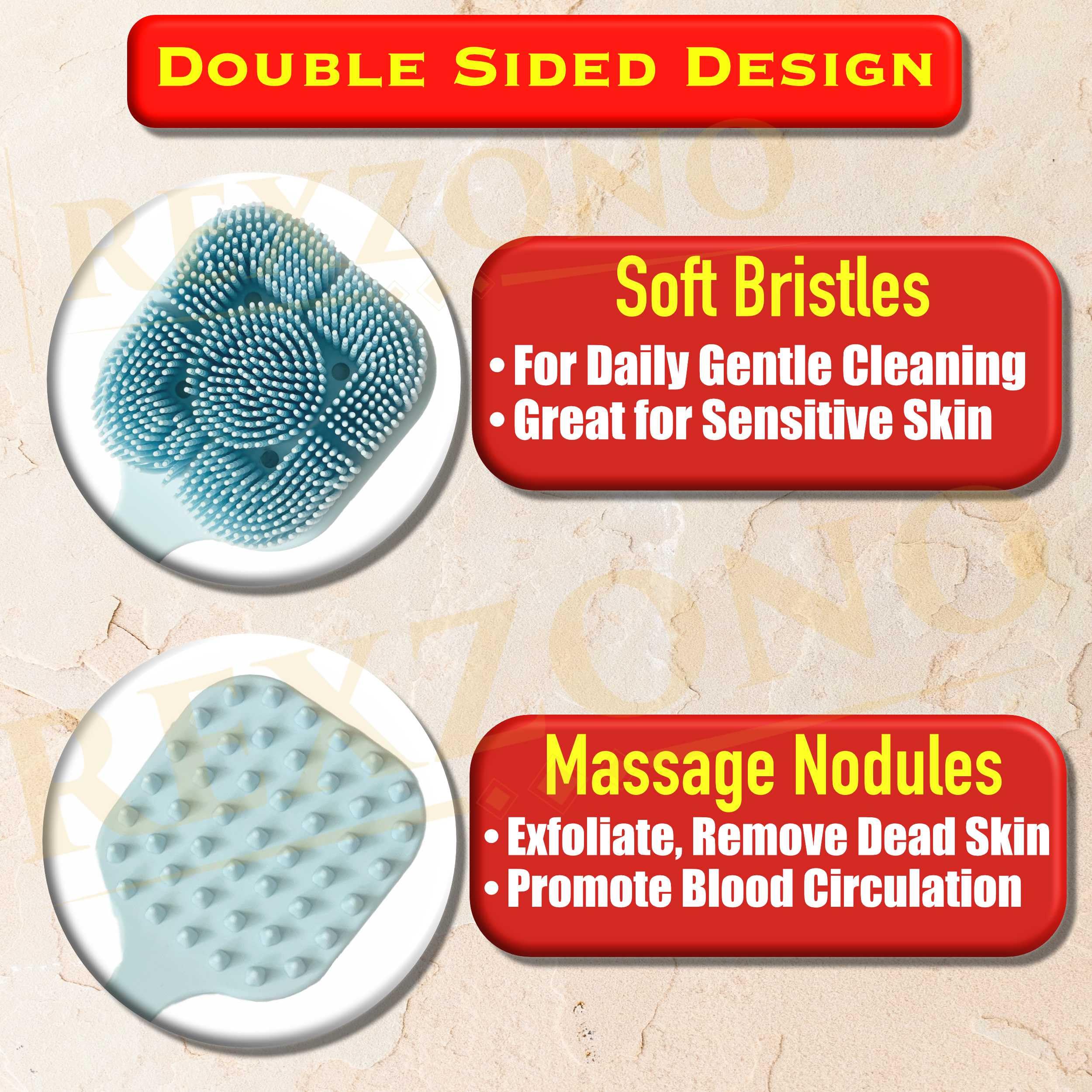 Rexzono® Double Sided Silicone Back Scrubber, Long Handle Exfoliating Body Bath Brush - Image 2