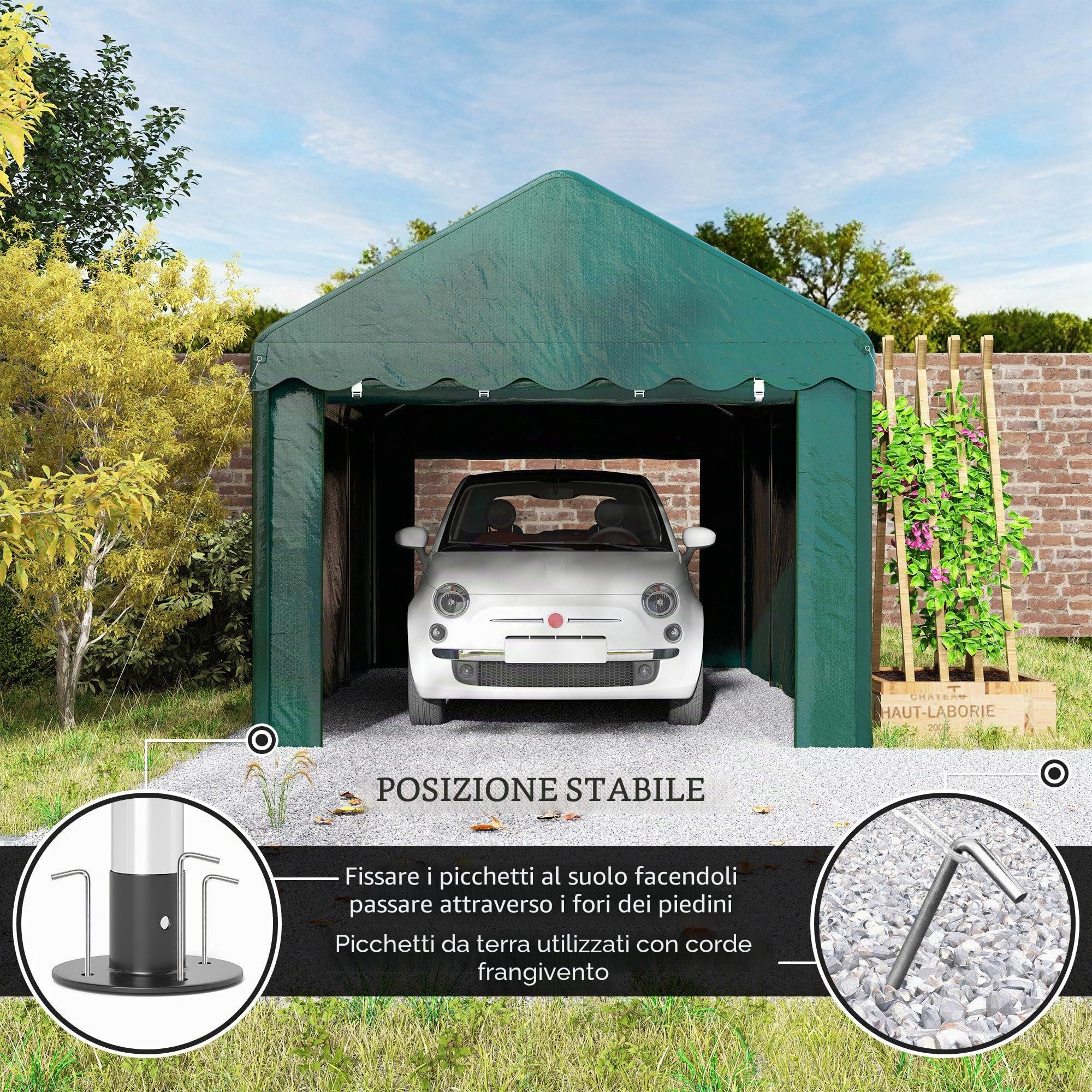 Outsunny Tenda da garage Carport 3 x 6 m con 2 porte avvolgibili, tessuto PE 200 g, resistente ai raggi UV e impermeabile, per auto, camion, barca, verde