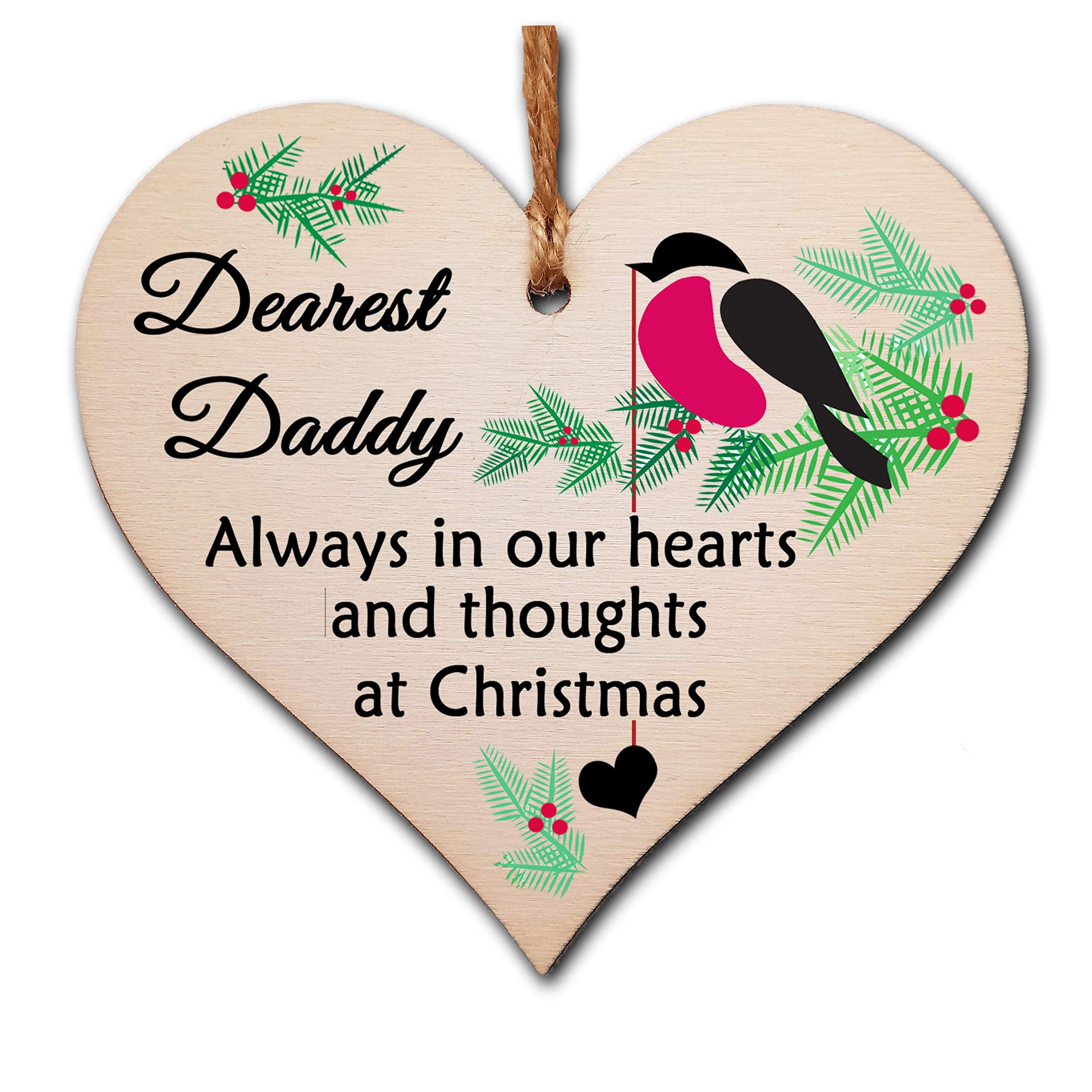 The Plum Penguin Handmade Wooden Christmas Hanging Heart Plaque Gift Always In Our Hearts And Thoughts At Xmas Lost Loved Ones Tree Decoration Rememberance Sentimental Present