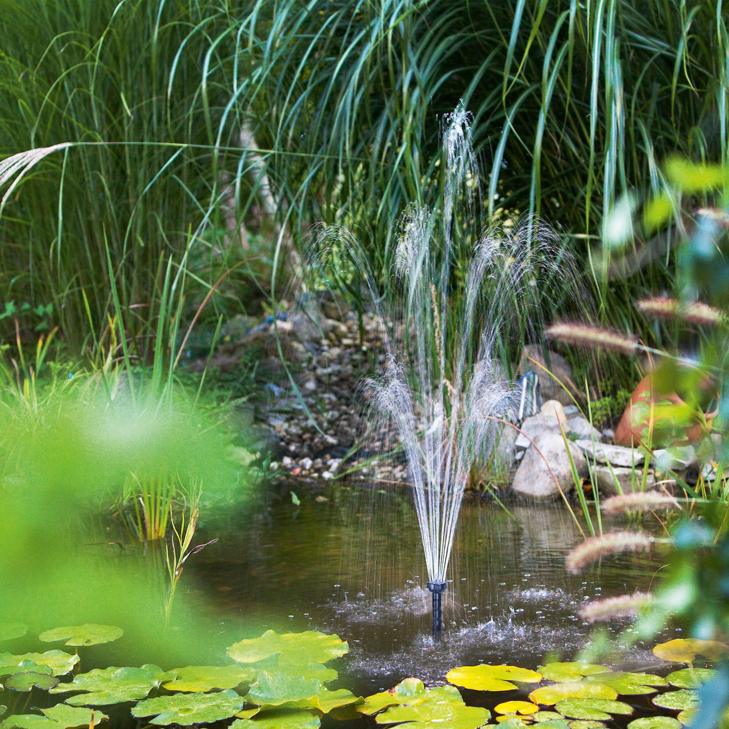 esotec Teichpumpe Milano 470/750 mit Sprinklerset – 12-24V/DC Ersatzpumpe für Gartenteich, Brunnen & Wasserspiel – 750 l/h IP68 101733