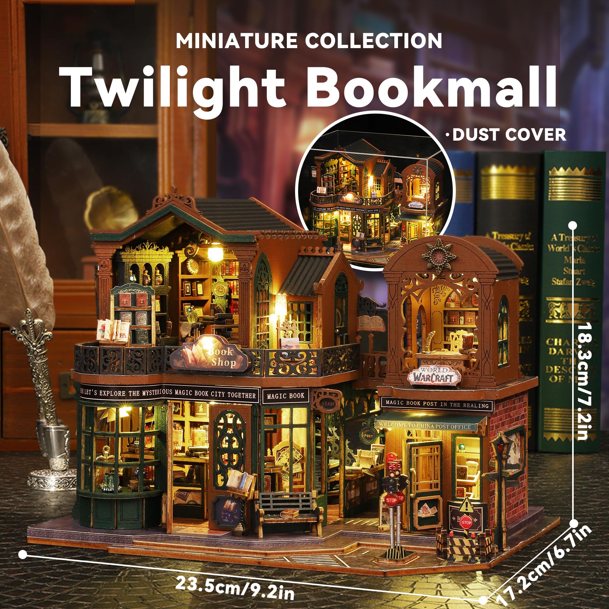 Flever Dollhouse Miniature DIY House Kit Creative Room with Furniture and Glass Cover for Romantic Artwork Gift (Twilight Bookmall)