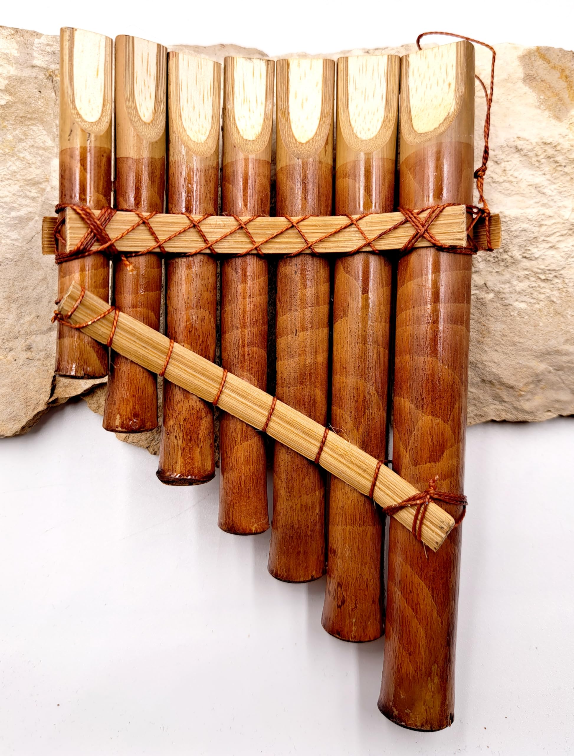 Flûte de pan en bambou, Péruvienne Artisanale 7 notes décorée