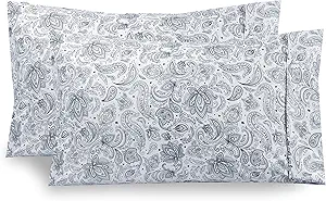 Elegant Comfort Luxury Ultra-Soft 2-Piece Pillowcase Set - 1500 Premium Hotel Quality Microfiber Double Brushed - Wrinkle Resistant, Standard/Queen, Paisley Pattern Navy Blue