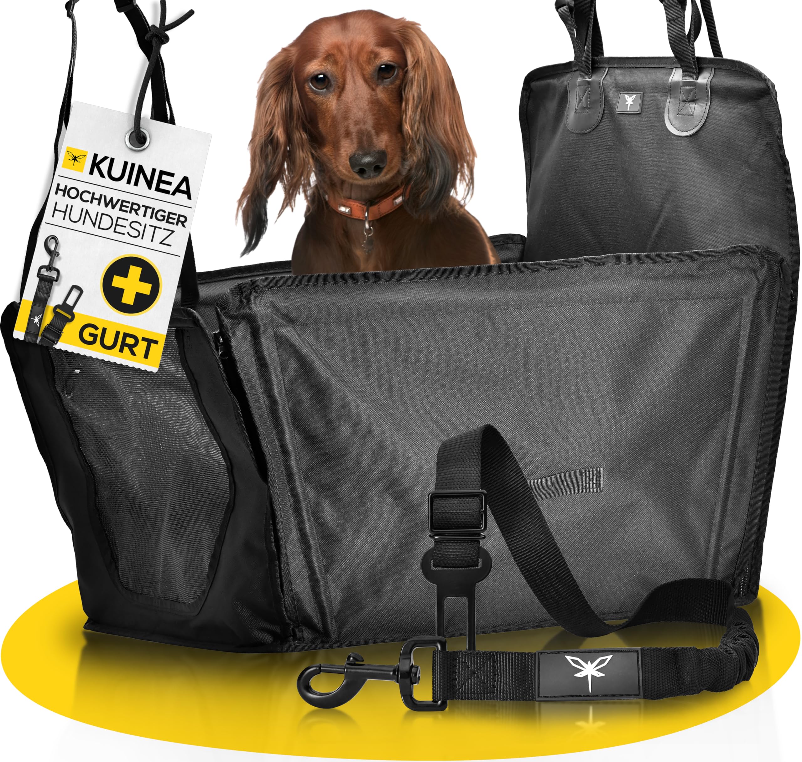 KUINEA® Extra Stabiler Hunde Autositz Rückbank - GRATIS Hundegurt - kleine bis mittelgroße Hunde - Autositz Hund wasserdicht, Hundekorb Auto, Hundesitz Auto, Hundeautositz, dog car seat